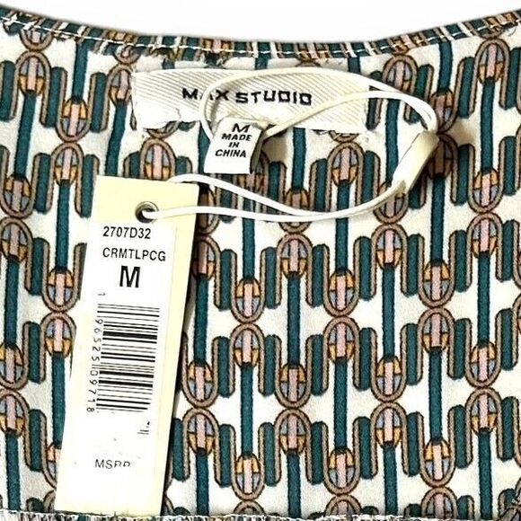 New MAX STUDIO Boho Print Faux Wrap Chiffon Boho Peasant Blouse Long Sleeve Sz M - Picture 2 of 11